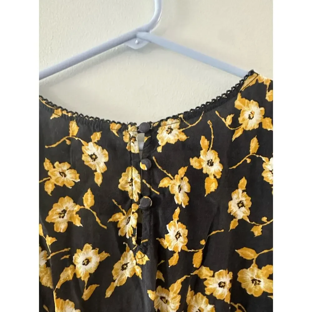 Free People Dress Women’s 0 Black Yellow Floral Mini Bohemian Feminine Boho